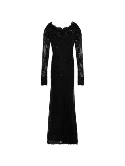 Blumarine Embroidered Floral-lace Maxi Dress In Black