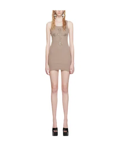 Blumarine Brown Embroidered Minidress In N0811 Coffee Liqueur