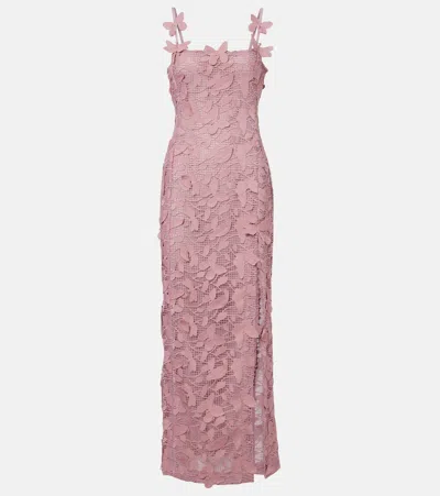 Blumarine Embroidered Lace Maxi Dress In Pink