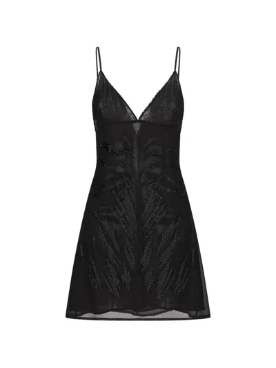 Blumarine Embroidered Lace Mini Dress In Black