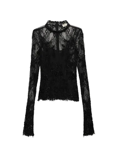 Blumarine Embroidered Lace Sweater In Black