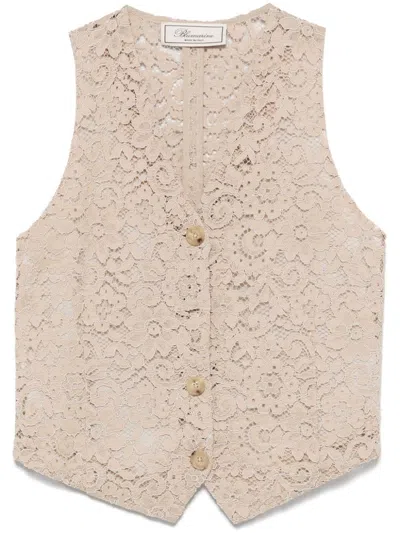 Blumarine Embroidered Lace Waistcoat In Neutrals