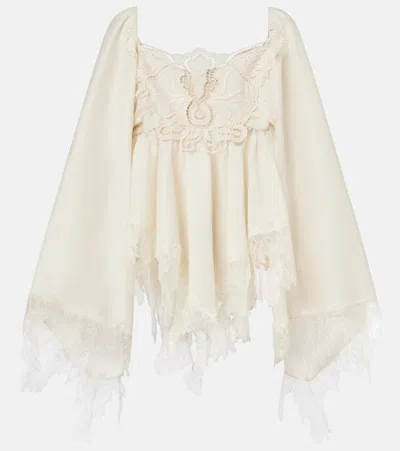 Blumarine Embroidered Lace-trimmed Blouse In White