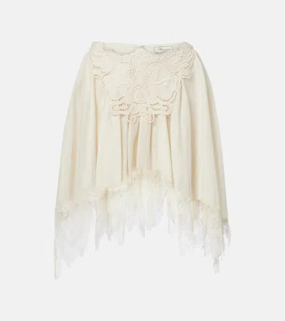 Blumarine Embroidered Lace-trimmed Miniskirt In Neutral