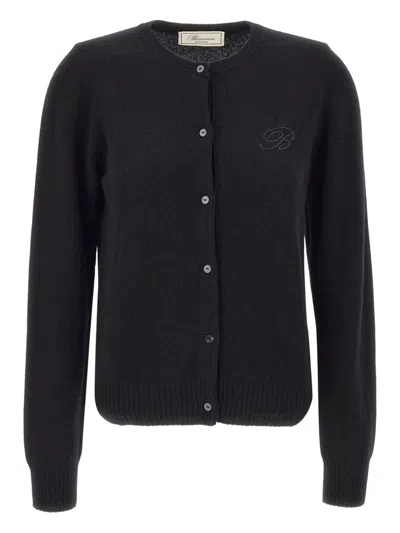 Blumarine Embroidered Logo Button Cardigan In Black
