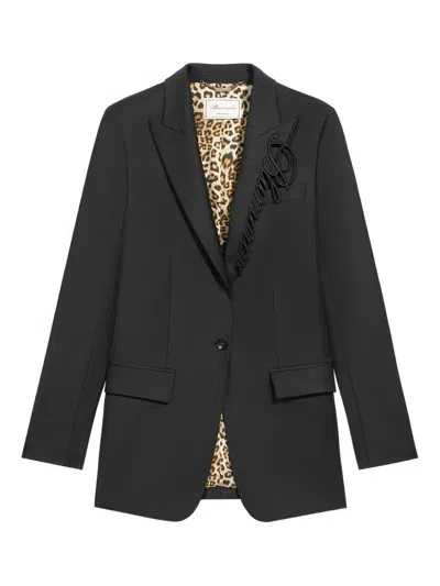 Blumarine Embroidered-logo Single-breasted Blazer In Black