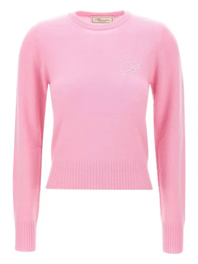 Blumarine Embroidered Ribbed Cashmere Sweater In Pink