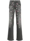 Blumarine Embroidered Denim Straight Jeans In Grey