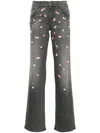 Blumarine Embroidered Denim Straight Jeans In Grey