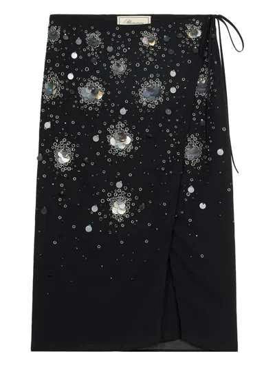 Blumarine Embroidered-sequins Wrap Mid Skirt In Black