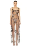 BLUMARINE EMBROIDERED SHEER MAXI DRESS