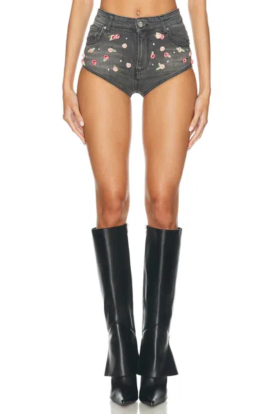 Blumarine Embroidered Short In Steel Grey