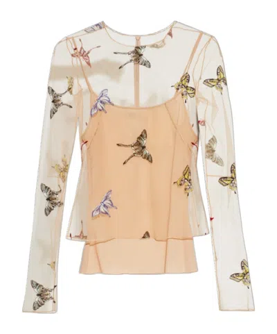 Blumarine Embroidered Tulle Blouse In Neutral