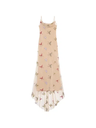 Blumarine Embroidered Tulle Maxi Dress In Neutral