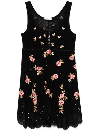 Blumarine Embroidery Tulle Mini Dress In Black