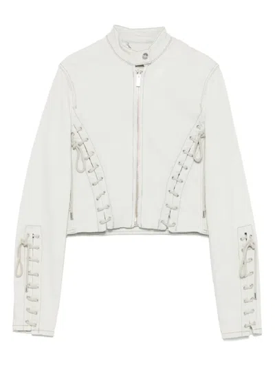 Blumarine Eyelet-detail Denim Jacket In White