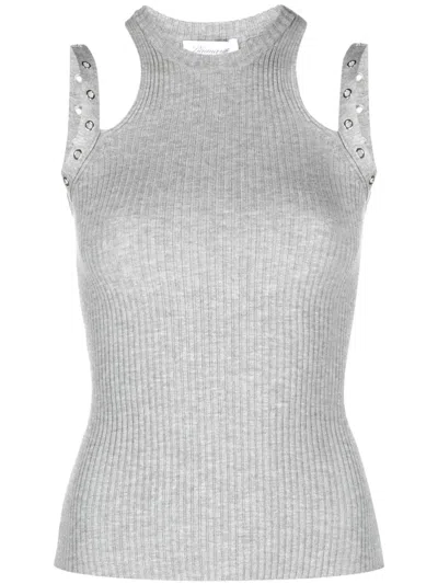 Blumarine Eyelet-detailing Round-neck Top In Grey