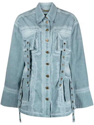 Blumarine Eyelet-embellished Denim Jacket In Blue