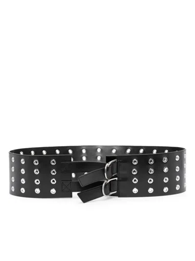 Blumarine Eyelet Embellished Leather Belt In Black