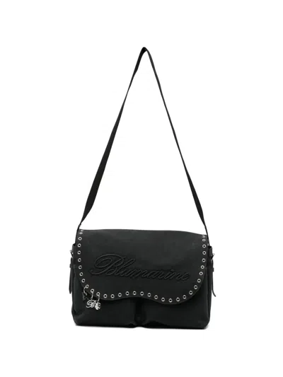 Blumarine Eyelet-embellished Logo-embroidered Cross Body Bag In Black