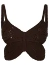 Blumarine Butterfly Cotton Blend Knit Crop Top In Brown