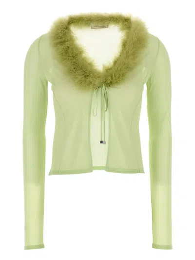 Blumarine Faux-fur Collar Cardigan In Nilegreen