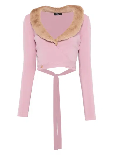 Blumarine Faux-fur-collar Cardigan In Pink