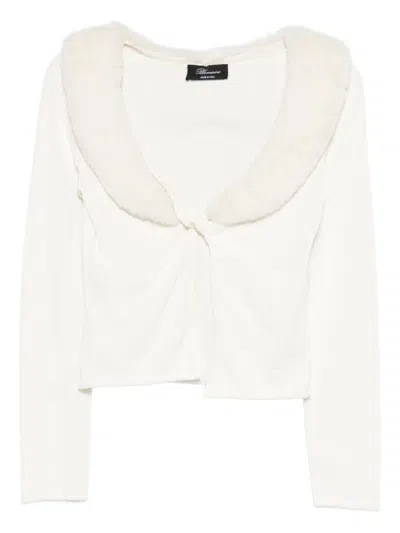 Blumarine Faux-fur-collar Cardigan In White