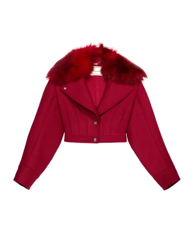 BLUMARINE FAUX-FUR-COLLAR CROPPED JACKET