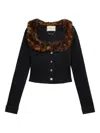 Blumarine Faux-fur Collar Denim Jacket In Black
