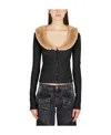 Blumarine Faux-fur Collar Knitted Cardigan In Black