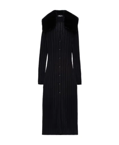 Blumarine Faux-fur Collar Knitted Dress In Black