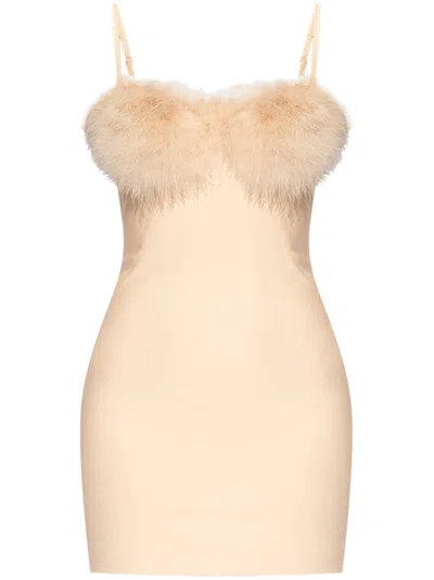 Blumarine Faux-fur Detail Mini Dress In Pink