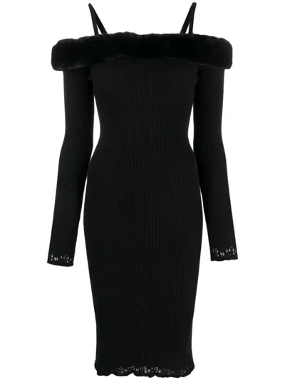 Blumarine Faux Fur Neck Midi Dress