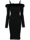 Blumarine Black Viscose Stretch Off Shoulder Dress In Black