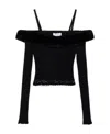 Blumarine Faux-fur Trim Off-shoulder Jumper In Black