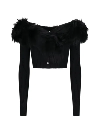 Blumarine Faux-fur Trimmed Cardigan In Black