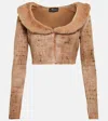 Blumarine Faux Fur-trimmed Cropped Cardigan In Lark