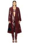 Blumarine Lacquered-finish Single-breasted Coat In Burgundy