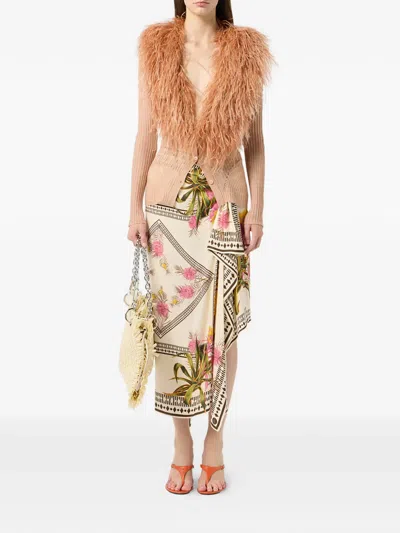 Blumarine Feather-collar Cardigan In Neutral