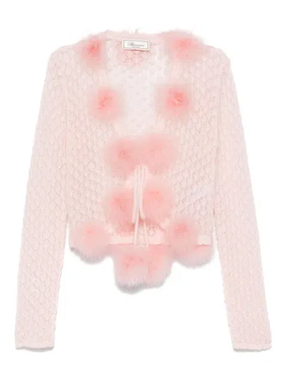 Blumarine Feather-detail Cardigan In N0115 Powder Pink