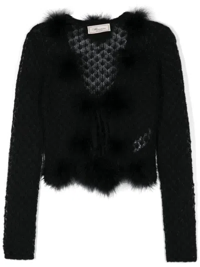 Blumarine Cardigan Mit Federdetail In Schwarz