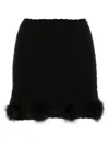 Blumarine Textured Knit Mini Skirt With Whimsical Fur Pom-poms In Black