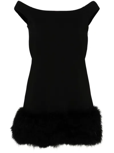 Blumarine Feather-embellished Mini Dress In Black