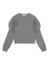Blumarine Feather-embellished Ribbed Sweater In Gray