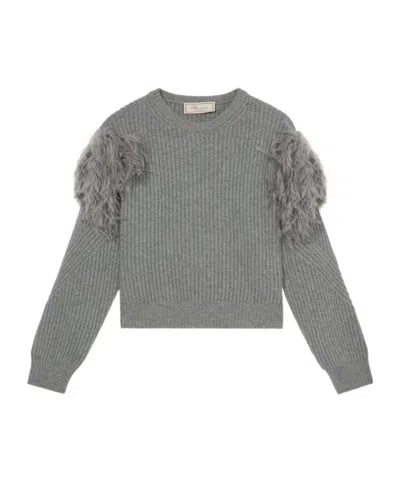 BLUMARINE FEATHER-EMBELLISHED RIBBED SWEATER