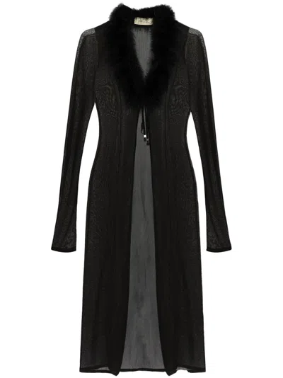 Blumarine Feather-trim Coat In Black