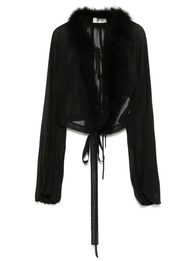 Blumarine Feather-trim Georgette Blouse In Black