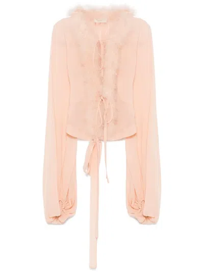 Blumarine Feather-trim Georgette Blouse In Pink
