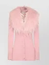 Blumarine Feather Trim Longline Ribbed Knitwear In Pink